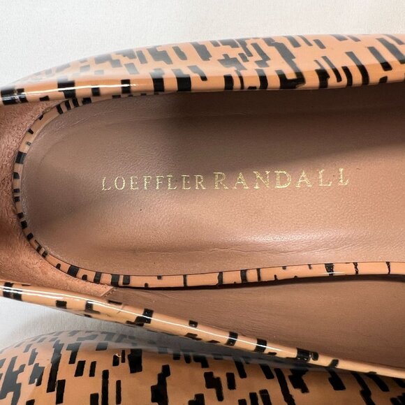 Loeffler Randall Patent Leather Printed Flats Tan Black Pointed Toe Size 8.5 - Picture 2 of 16